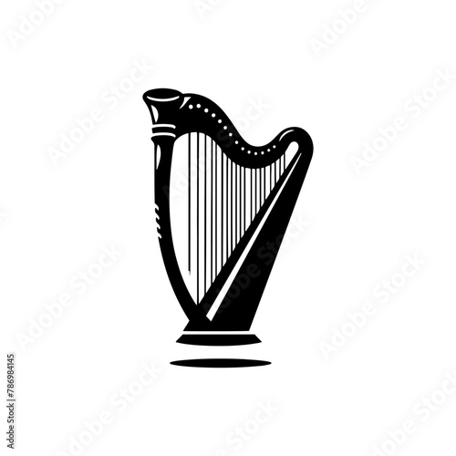Black Vector Silhouette of a Harp, Emanating Heavenly Harmonies and Ethereal Beauty- Harp Illustration- Harp vector stock