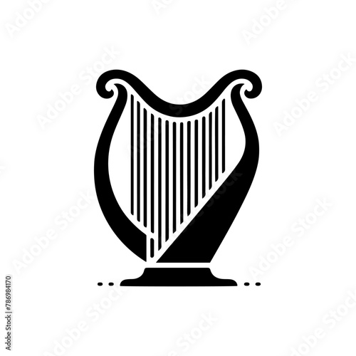 Black Vector Silhouette of a Harp, Emanating Heavenly Harmonies and Ethereal Beauty- Harp Illustration- Harp vector stock