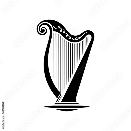 Black Vector Silhouette of a Harp, Emanating Heavenly Harmonies and Ethereal Beauty- Harp Illustration- Harp vector stock