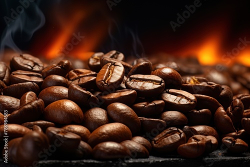 Pile of Roasted Coffee Beans by a Fire. Generative AI
