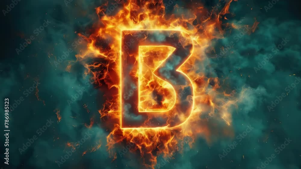 A fiery letter B burning on a dark black background. Perfect for graphic design projects or typography concepts.