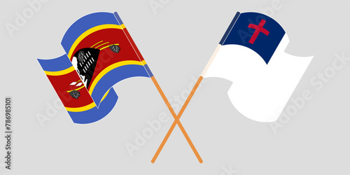 Crossed and waving flags of Eswatini and christianity