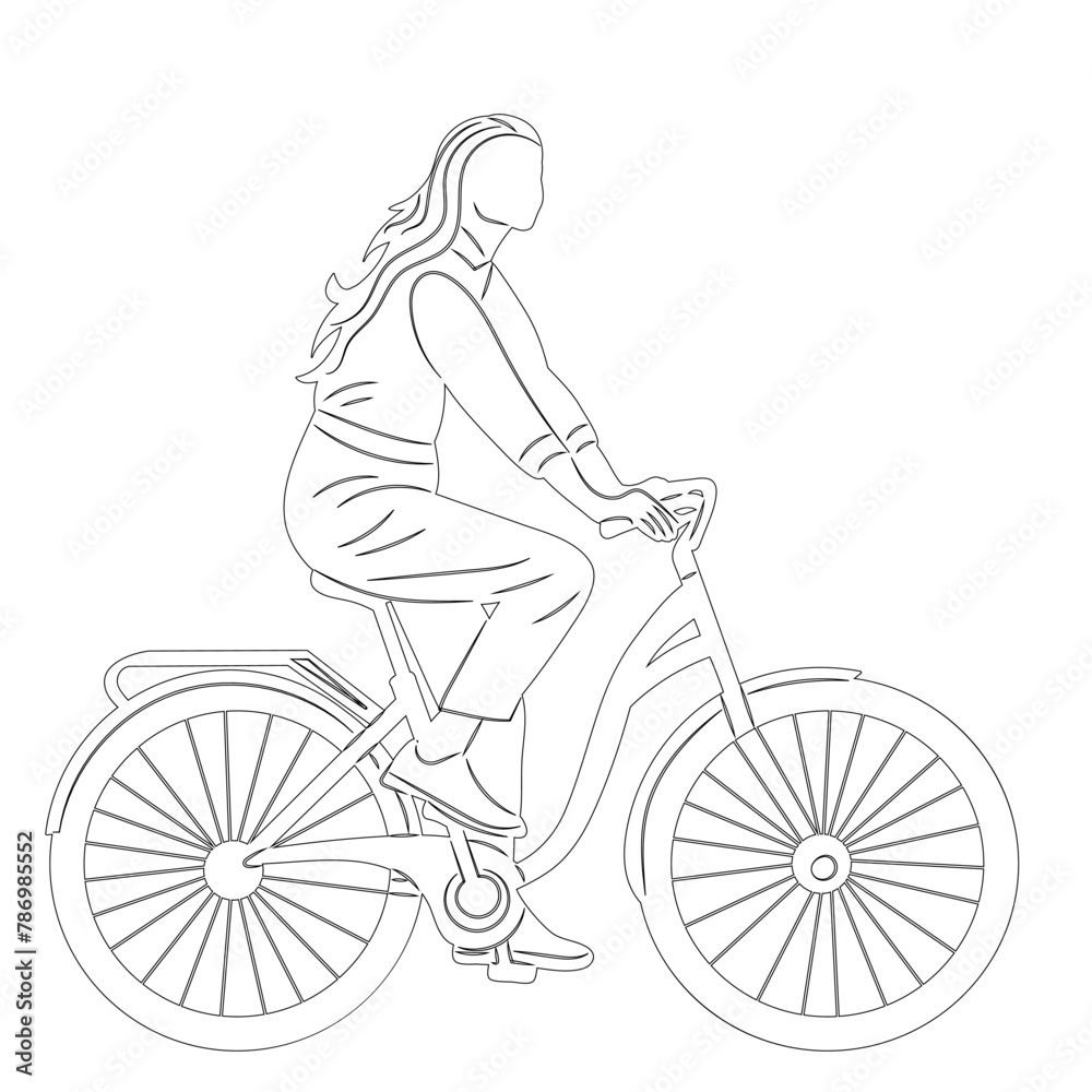 Obraz premium woman on a bicycle, sketch on a white background vector