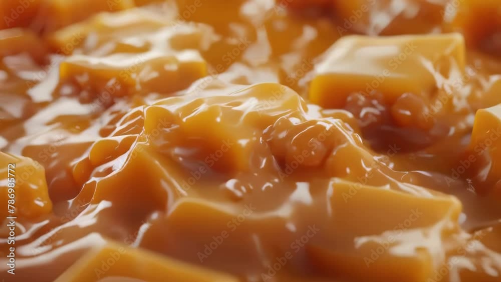 Close up of a mixture of caramel cubes. Perfect for food and dessert concepts.