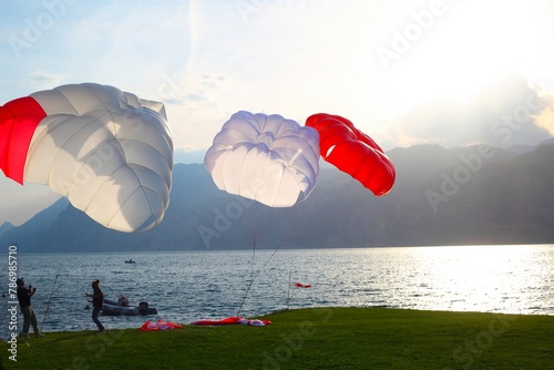 Paragliders on the lake Garda