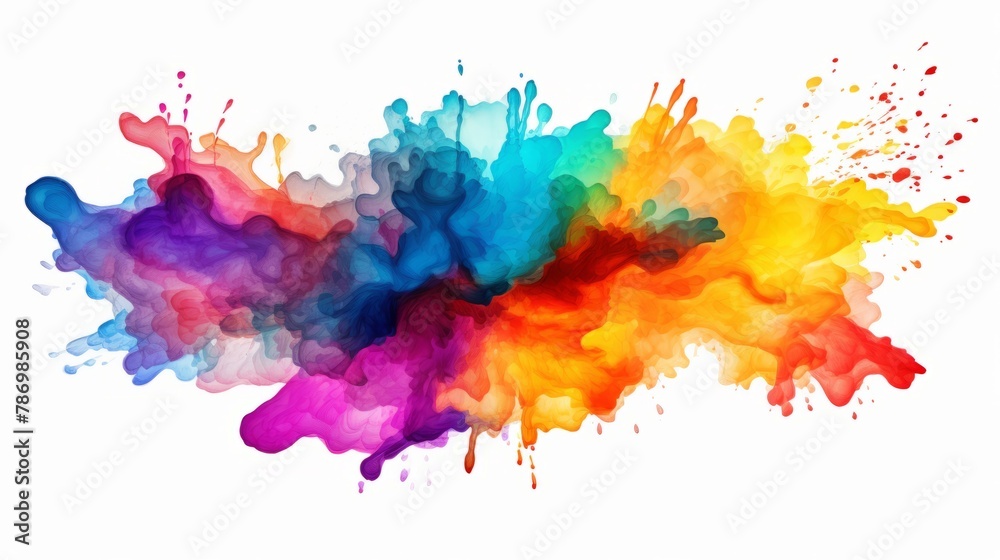 Abstract colorful multicolored colors painting illustration - watercolor splashes or stain, isolated on transparent background