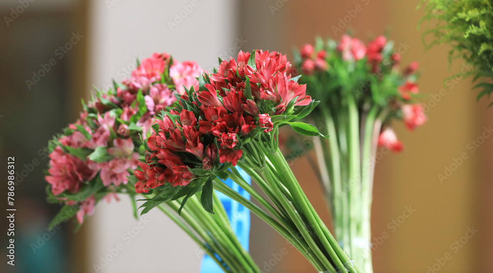 beautiful large bouquet of red and pink flowers