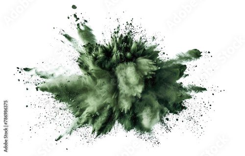 olive green color powder pulver explosion isolated on white or transparent png