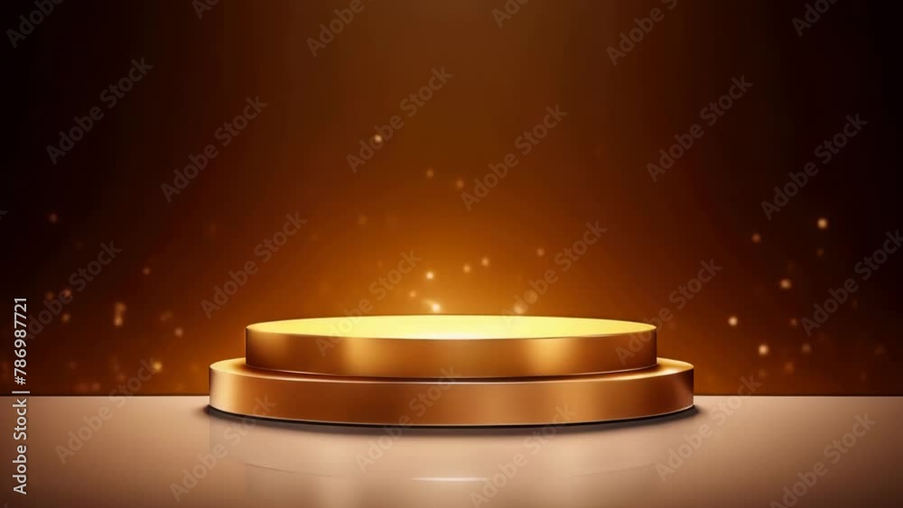 A golden podium illuminated by a spotlight on a dark background. Suitable for award ceremonies or recognition events.