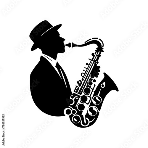 Black Vector Silhouette of a Saxophone, Symbol of Soulful Jazz and Rhythmic Blues- Saxophone Illustration- Saxophone vector stock