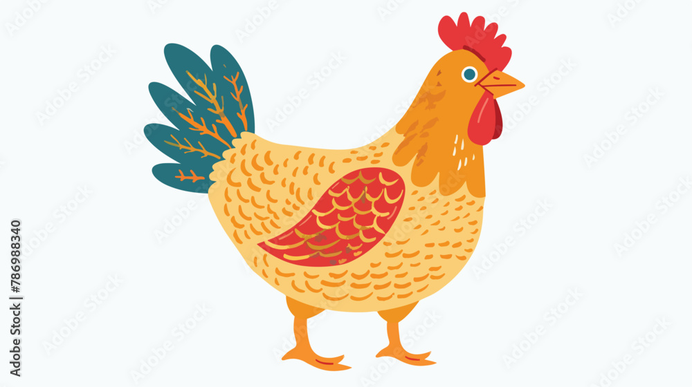 Doodle Chicken flat vector isolated on white background