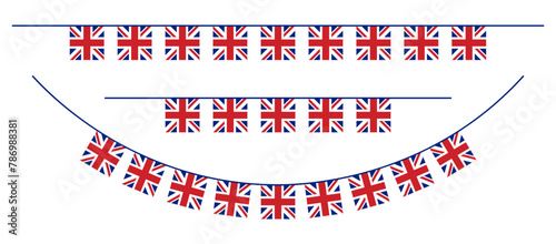 Bunting garland with square United Kingdom flag. Clipart for Trooping the Colour celebration.