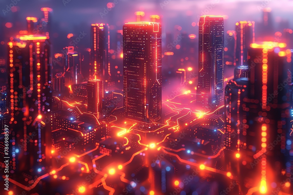 smart city and Digital landscape in cyber world3d illustration