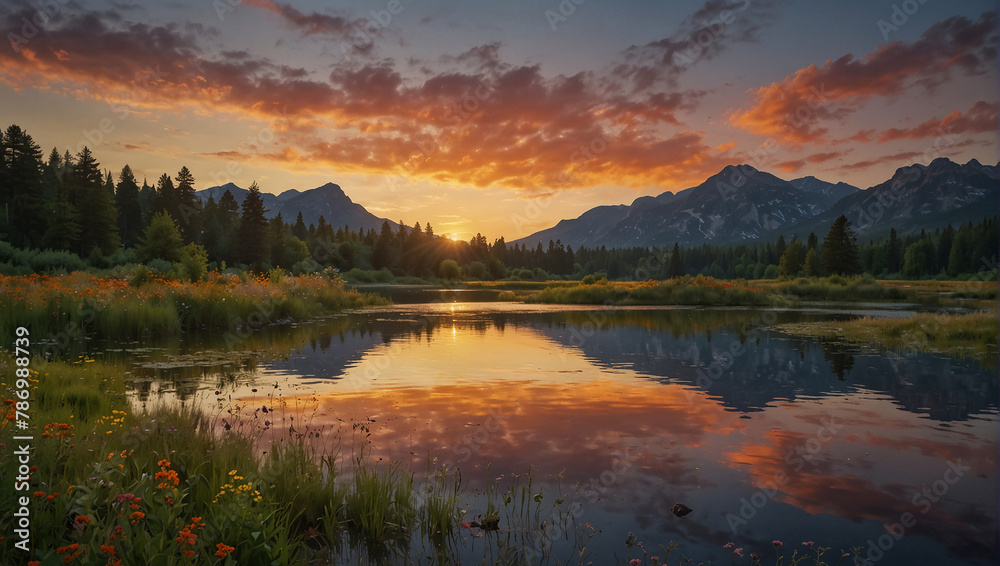 Fototapeta premium sunrise over the lake