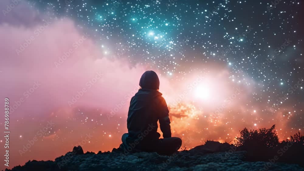 Stargazer's Moment of Serenity Under Cosmic Canopy. Concept Stargazing, Serenity, Cosmic Canopy Stargazer's Moment of Serenity Under Cosmic Canopy. Concept Stargazing, Serenity, Cosmic Canopy