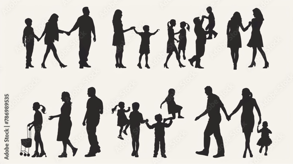 happy family silhouette collection Vector style