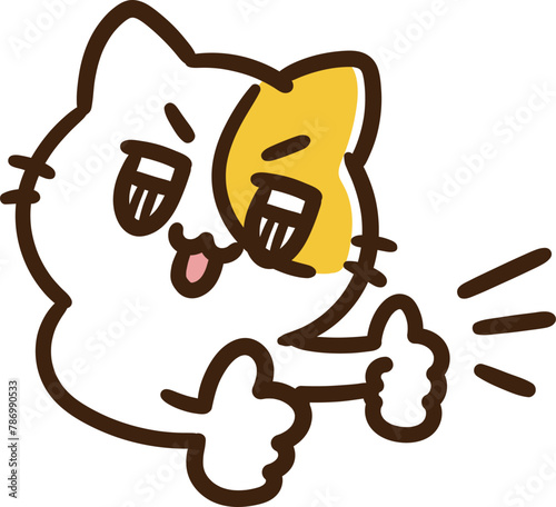 キラキラした瞳で全力いいねをするかわいいねこのキャラクターのデフォルメイラスト