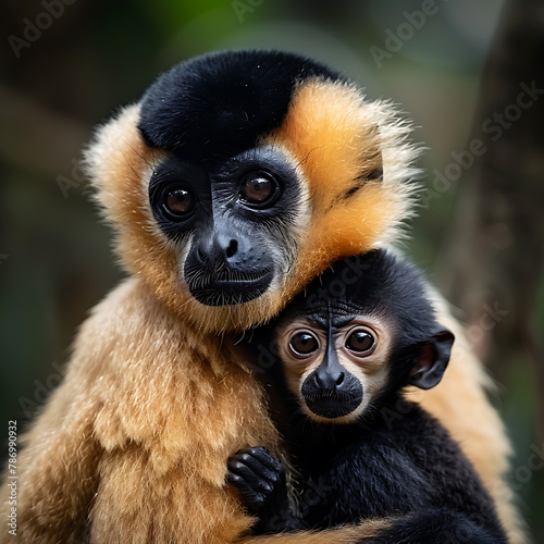 close image of Yellow Cheeked Gibbon monkey Nomas photo