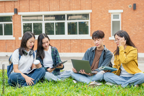 Students doing activities on campus © aekachai