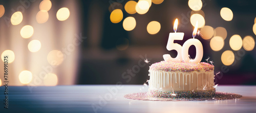 a homemade birthday cake with fifty number, with its colorful icing and sweet surprises, promising a joyful celebration for the 50th special day.