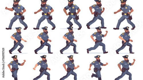 Policeman poses vector illustration set. Cartoon bear