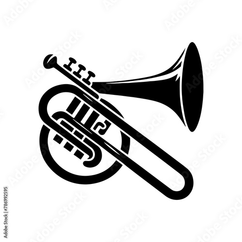 Black Vector Silhouette of a Trombone, Emblem of Bold Brass Harmonies-Trombone Illustration- trombone vector stock