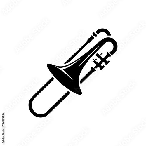 Black Vector Silhouette of a Trombone, Emblem of Bold Brass Harmonies-Trombone Illustration- trombone vector stock