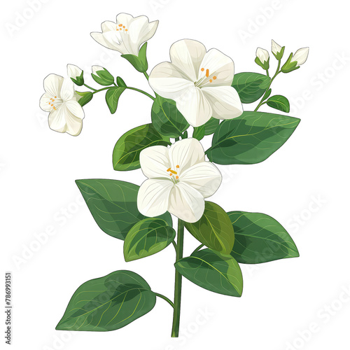 Minimalistic Flat Vector Illustration of Arabian Jasmine on White Background - Simplistic and Cute Design in a Transparent PNG Format © sujanya