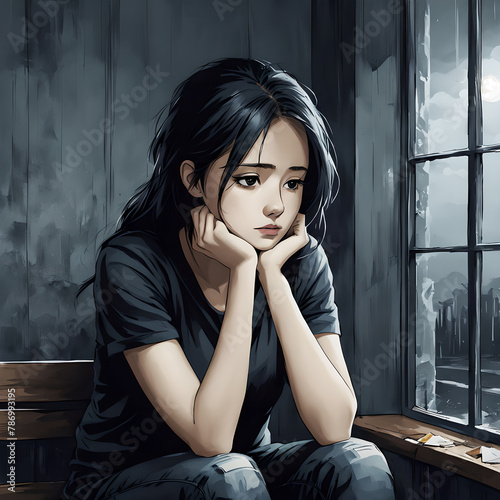 Depression in society. Sad woman struggling with depression.