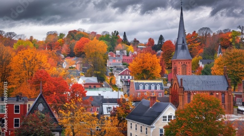 Montpelier, Vermont, USA town skyline in autumn