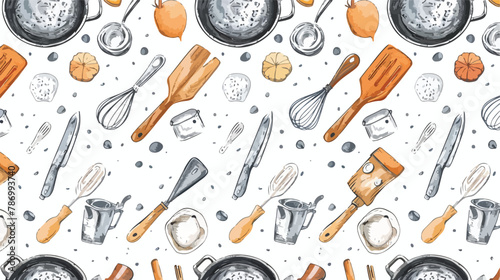Hand drawn kitchen utensils. Colored graphic vector se
