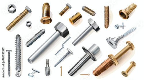 Realistic 3d screws nuts bolts rivets and nails  photo