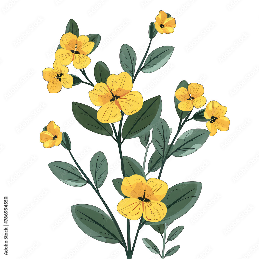 Vibrant Carolina Jessamine Bloom in Minimalistic Flat Vector Style on White Background - Delicate Floral Illustration for Design Projects