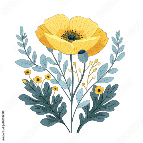 Celadine Poppy: Minimalistic Flat Vector Illustration in Simple, Cute Style on White Background - Adobe Stock Upload photo