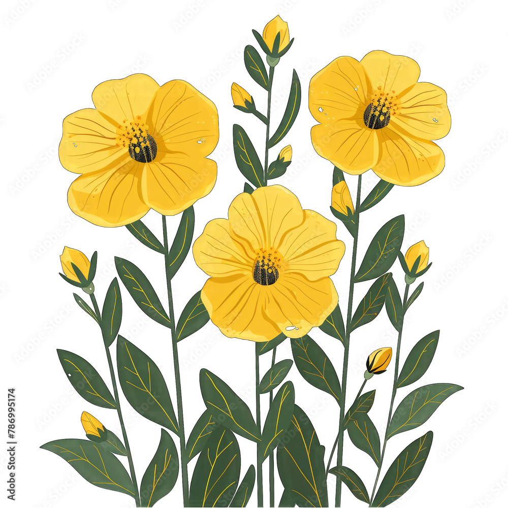 Elegant Evening Primrose: Minimalistic Flat Vector Illustration on a White Background Elegant Evening Primrose: Minimalistic Flat Vector Illustration on a White Background