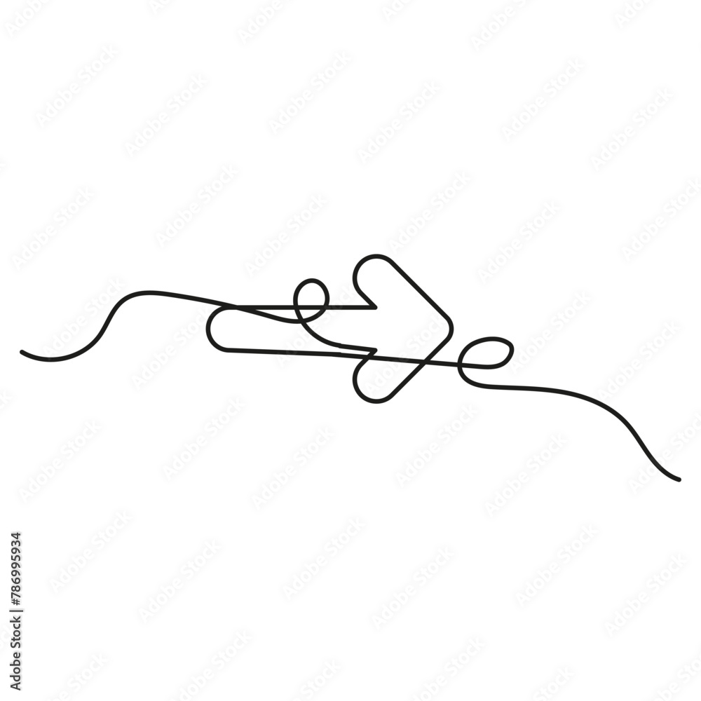 Continuous line drawing of arrow. One line direction concept. Minimalist style. Vector illustration. EPS 10.