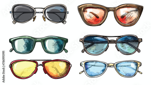 Hand drawn sunglasses. Graphic vector set. All objects