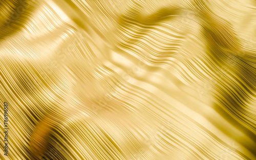 The golden cloth flowed and had a striped pattern. Alternating gold stripes. The fabric resembles shiny silk. For use as a background or Background. 3D Rendering © Superrider