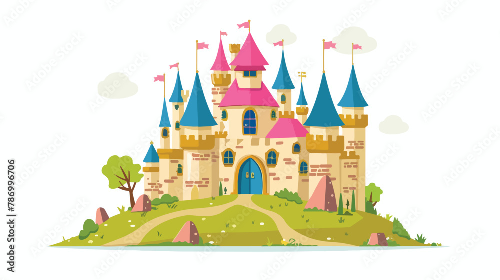 Fantasy castle flat vector isolated on white background
