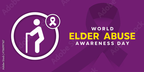 World Elder Abuse Awareness Day. People and ribbon. Great for cards, banners, posters, social media and more. Purple background. 