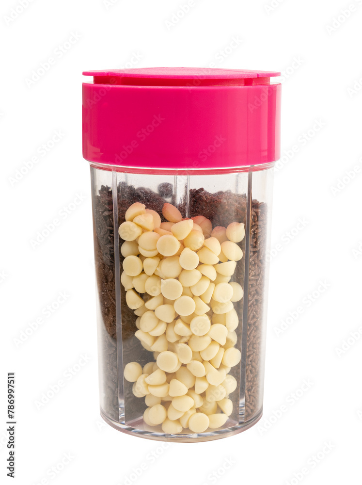 Chocolate Sprinkle Packaging Box Isolated, Candy Sprinkles Flakes, Sweet Flakes Glaze Decoration Chocolate Sprinkle Packaging Box Isolated, Candy Sprinkles Flakes, Sweet Flakes Glaze Decoration