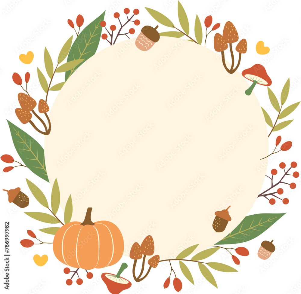 Fototapeta premium Autumn harvest and leaves wreath