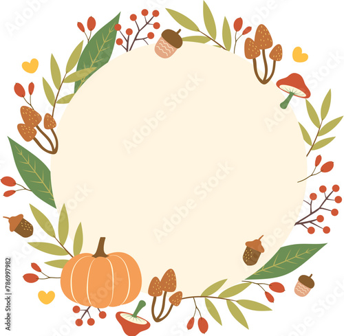 Autumn harvest and leaves wreath