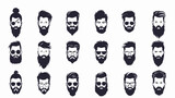 Set of vector bearded hipster men faces on the transprant