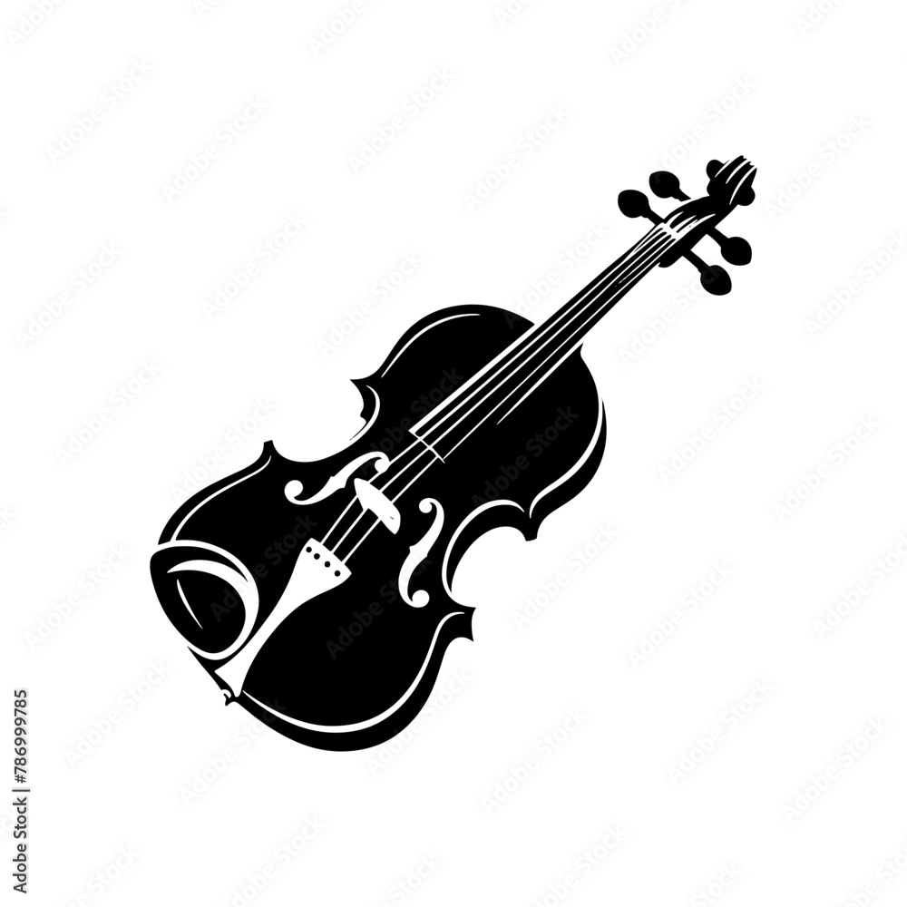 Fototapeta premium Black Vector Silhouette of a Violin, Emblem of Classical Elegance and Melodic Beauty- Violin Illustration- violin vector stock.