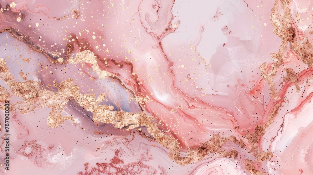 Fototapeta premium This image features a beautiful blend of pink and gold hues creating a luxurious marble texture effect, perfect for elegant backgrounds or designs