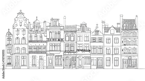 Historic old buildings line style. Outline old city bu
