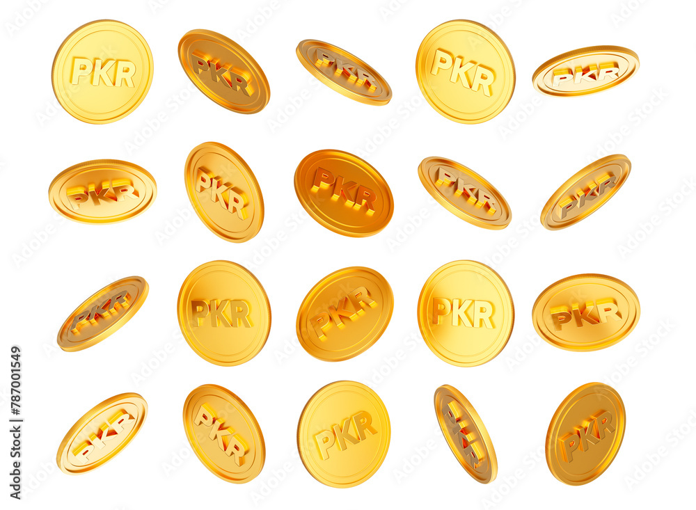 3d Falling Golden Shiny Pakistani Rupee PKR Rounded Coins On White Background 3d Illustration 3d Falling Golden Shiny Pakistani Rupee PKR Rounded Coins On White Background 3d Illustration