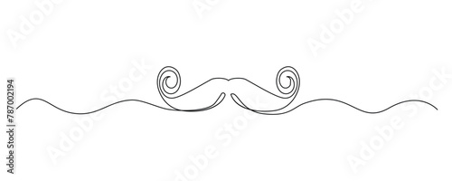 One Line Mustache Icon, Monoline Mustaches Symbol, Continuous Whiskers Silhouette, Mustache Endless Shape, Men Fashion Vector Illustration
