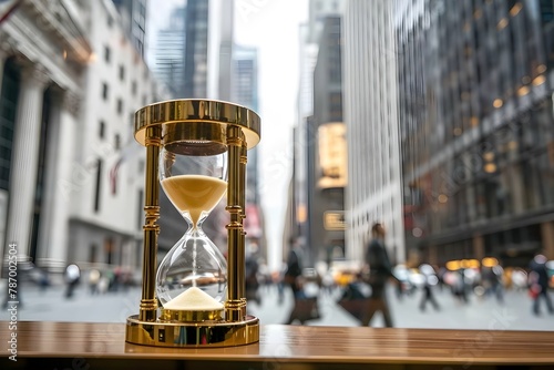 Hourglass Contrasting the Fleeting Nature of Time and the Bustling Financial District